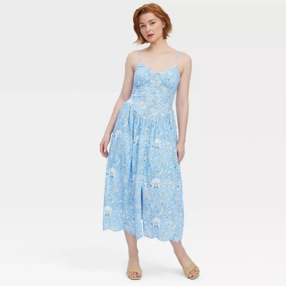 Roller Rabbit X Target Dress Womens Small Blue Floral Coquette Feminine Midi